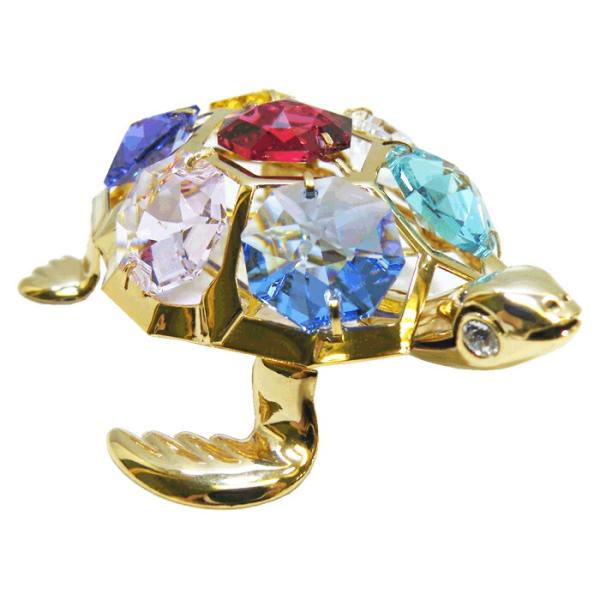 クリスタル オーナメント ウミガメ 幅6.5cm / 置物 オーナメント ゴールド カメ 亀 ホヌ ...