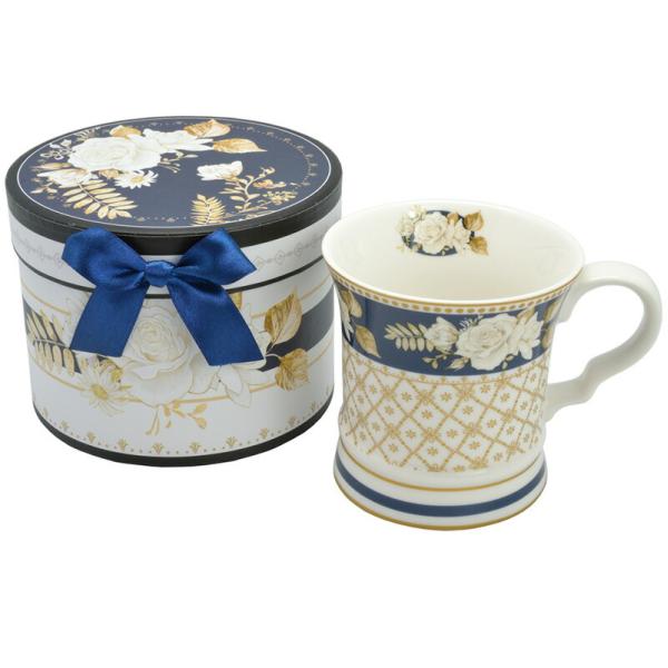 ギフトボックス入り マグカップ ホワイトローズ ネイビー 300ml / ロイヤルアーデン ギフトB...