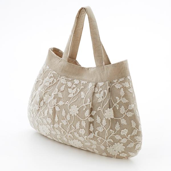 手提げバッグ 刺繍 ベージュ 幅47cm / 手さげバッグ バッグ カバン 鞄 エコバッグ 買い物バ...