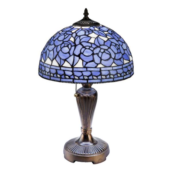 ステンドランプ ブルーローズ / ステンドグラス ランプ デスクランプ 照明 プルスイッチ 卓上 ラ...