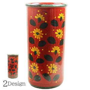 イタリア製 陶器 傘立て / アンブレラスタンド 花柄 グリーン ブルー
