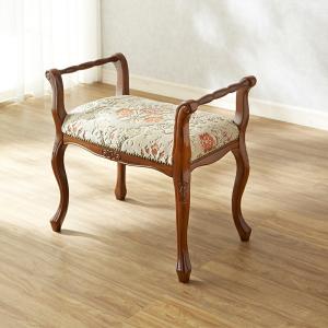 イタリア製 スツール ベージュ 花柄 猫脚 木製 完成品 オットマン