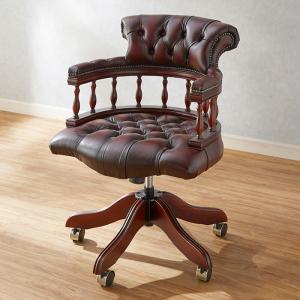 パソコンチェア デスクチェア アンティーク調 木製 肘付き 本革