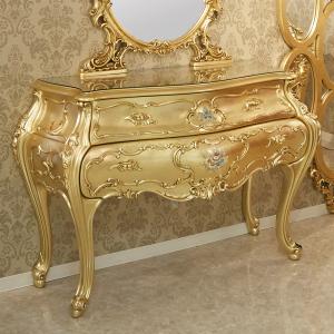 シリック チェスト 2引出し付き ゴールド 幅136cm / SILIK イタリア製 家具 棚 引出 引き出し インテリア 四角 天然木 金 金箔貼り 金箔 エレガント 高級 猫脚