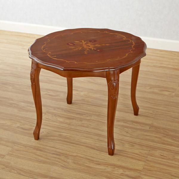 タロッコ サイドテーブル 丸形 幅60cm/ イタリア製 アンティーク風 クラシック 天然木 猫脚 ...