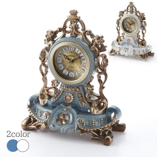 スタンドクロック 梅 幅22cm/置き時計 花 青 ブルー 白 ホワイト フラワー クロック フロア...