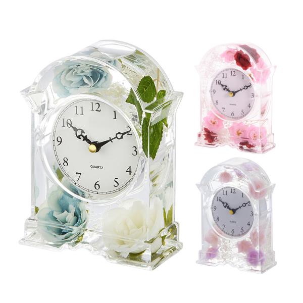 アクリル 水中花 置き時計 / 時計 クリア 透明 花時計 フラワークロック かわいい お祝い バラ...