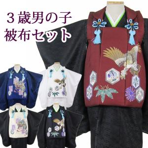 七五三 着物 男の子 3歳 被布 セット 市松 黒 鷹 兜 販売 3才 : 京の
