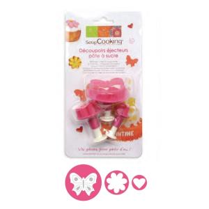 スクラップクッキング クッキー型セット 押し型 ちょうちょ・花・ハート  3個 セット プラスチック 3 plunger cutters for sugar paste heart flower butterfly｜majimaya