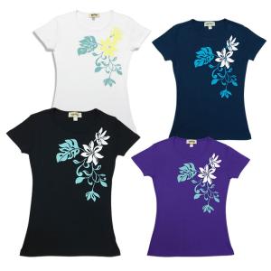 蘭鬼 パーカー Tシャツ レフア柄2枚セット フラダンス ハワイアン フラダンス 7分袖 Tシャツ レフア ブラック−レッド ハワイアン