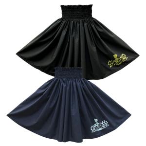 パウスカート　フラダンス　70センチ　ブラック ブラック パウスカート モンステラ ハイビスカス柄［4色展開