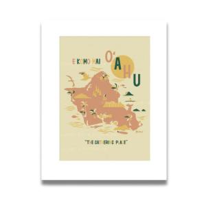 ニックカッチャー アートプリント "Oahu Map"【Nick Kuchar  nickkuchar  ハワイ ハワイアンアート ハワイアン雑貨  ポスター 絵】｜Ma kai ヤフーショップ