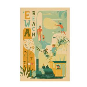 ニックカッチャー ハワイトラベルプリント Ewa Beach, Oahu【Nick Kuchar  nickkuchar  ハワイ ハワイアンアート ハワイアン雑貨  ポスター 絵】｜Ma kai ヤフーショップ