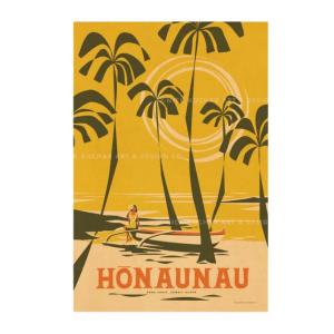 ニックカッチャー ハワイトラベルプリント Honaunau - Hawaii Island【Nick Kuchar  nickkuchar  ハワイ ハワイアンアート ハワイアン雑貨  ポスター 絵】｜Ma kai ヤフーショップ
