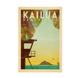 ニックカッチャー ハワイトラベルプリント Kailua Beach Park【Nick Kuchar  nickkuchar  ハワイ ハワイアンアート ハワイアン雑貨  ポスター 絵】｜Ma kai ヤフーショップ