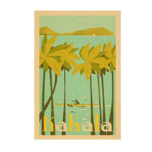 ニックカッチャー ハワイトラベルプリント　Kahala Beach Oahu【Nick Kuchar  nickkuchar  ハワイ ハワイアンアート ハワイアン雑貨  ポスター 絵】｜Ma kai ヤフーショップ
