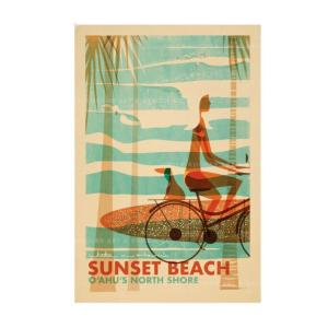 ニックカッチャー ハワイトラベルプリント Sunset Beach Wahine【Nick Kuchar  nickkuchar  ハワイ ハワイアンアート ハワイアン雑貨  ポスター 絵】｜Ma kai ヤフーショップ