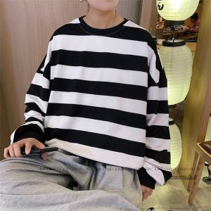 ボーダー柄 メンズ ロングTシャツ 厚地 長袖Tシャツ クールネック カットソー Tシャツ カジュアル おしゃれ インナー 大きいサイズ