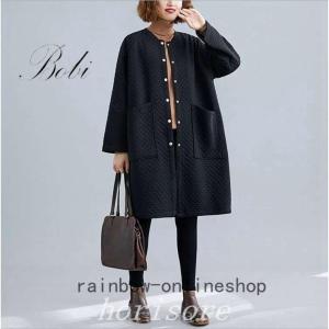 キルティングコートレディースキルティングコートロングノーカラートレンチコートロングコートふんわり大きいサイズ大人ゆったりアウター