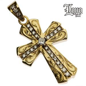 LONO クロス ペンダント トップ ヘッド R74 ダイヤモンド スクロール 波 プルメリア ロノ ハワイアンジュエリー jewelry 18K 18金 ゴールド｜makanilea-by-lma