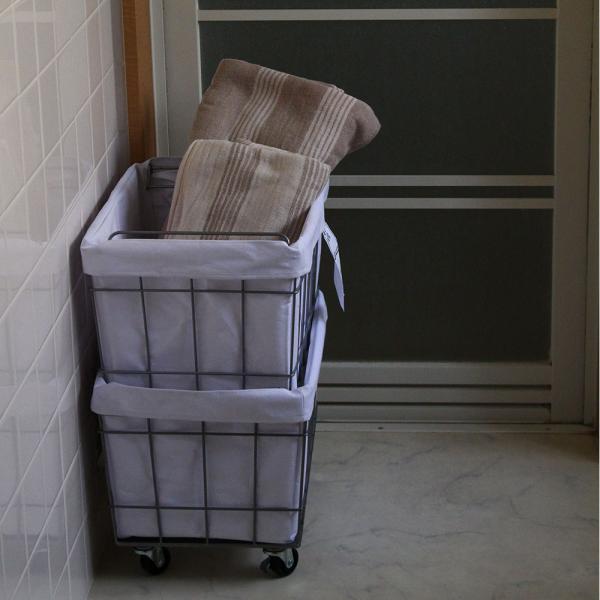 【在庫処分セール】スタッキング バスケット 2 キャスター付 洗えるカバー 幅36×奥行27×高さ4...