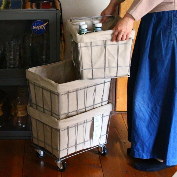 【在庫処分セール】スタッキング バスケット 3 キャスター付 洗えるカバー 幅36×奥行27×高さ6...