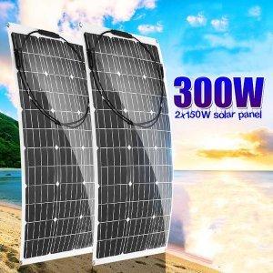 18V ソーラーパネル 300ワット セミフレキシブル単結晶太陽電池 防水 屋外 コネクタバッテリー 充電器 300W