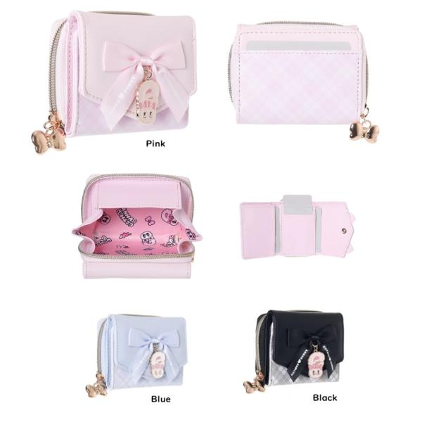 エスターバニー合皮チェックリボンチャームミニ財布　エスターバニー　コンパクト財布　お財布　財布　レデ...