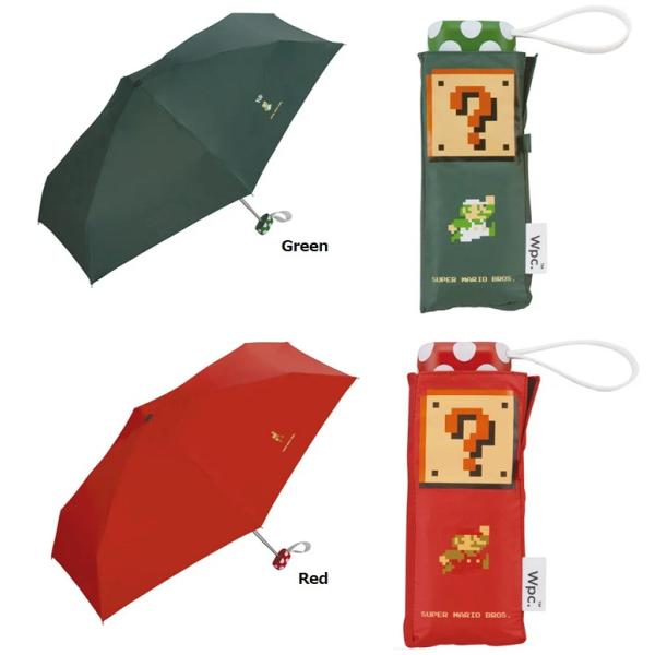 Wpc 遮光 スーパーマリオ　折傘　コンパクト　晴雨兼用　日傘　折りたたみ傘　かさ　袋　雨具