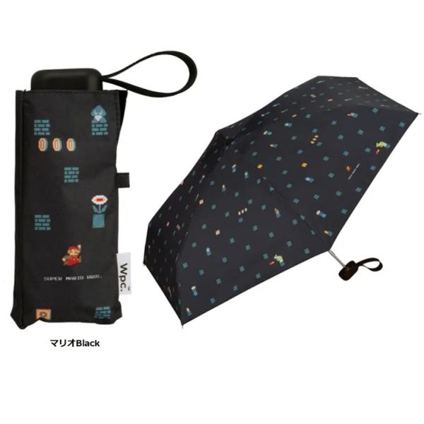 Wpc 遮光 スーパーマリオ　折傘　コンパクト　晴雨兼用　日傘　折りたたみ傘　かさ　袋　雨具