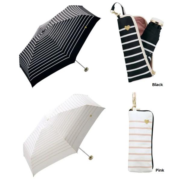 Wpc ハート刺繍ボーダーゴールド ミニ傘　Wpc 　折りたたみ傘　　コンパクト傘　折傘　コンパクト...