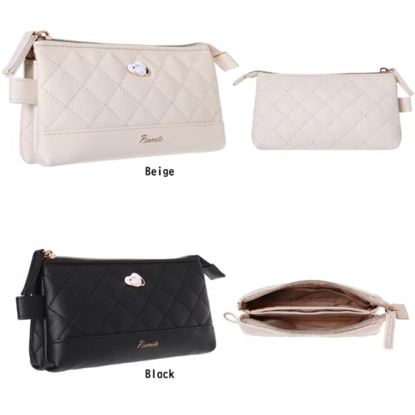 SNOOPY合皮キルトプレート付3ポケットポーチ　スヌーピー　ペンポーチ　ペンケース　多機能ポーチ　...