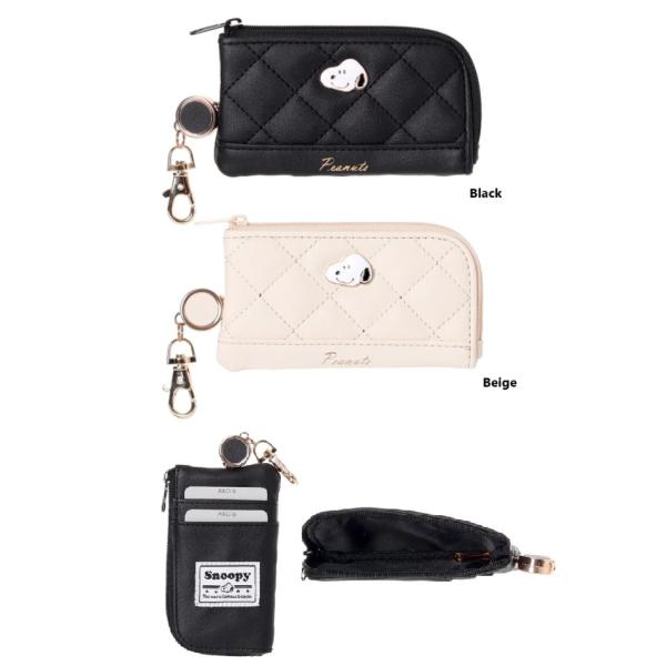 SNOOPY合皮キルトプレートリールキーパスケース　スヌーピー　パスケース　定期入れ　カード入れ　キ...
