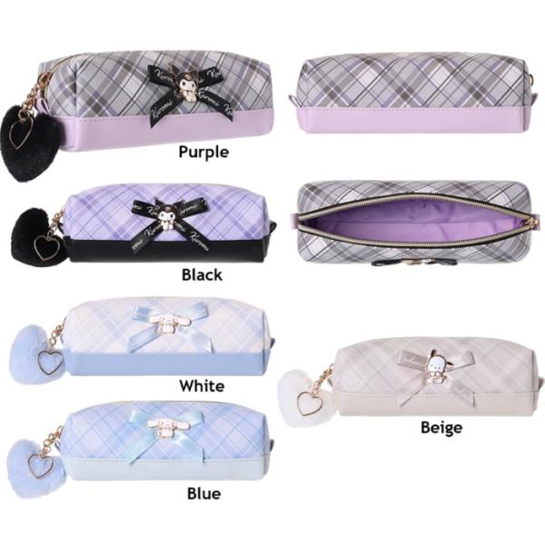 サンリオ合皮チェックリボンプレートペンポーチ　サンリオ　クロミ　　シナモロール　ポチャッコ　ペンポー...