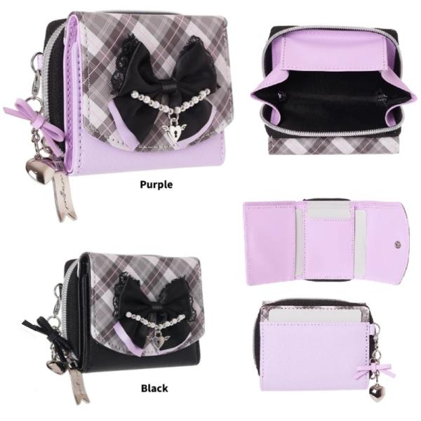 Coboca+合皮チェックリボンハートチャームミニ財布 /　ミニ財布　コンパクト財布　お財布　財布　...