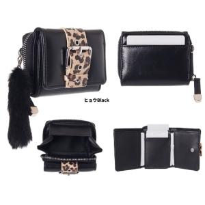 Coboca+合皮シングルベルトミニ財布　ファー付き　コンパクト財布　お財布　財布　レディース財布　...