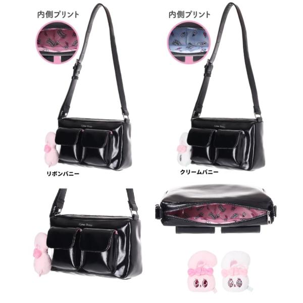 エスターバニー　合皮ダブルポケットぬいぐるみ付ショルダー 　ボストンバッグ 　ショルダーバッグ　クリ...