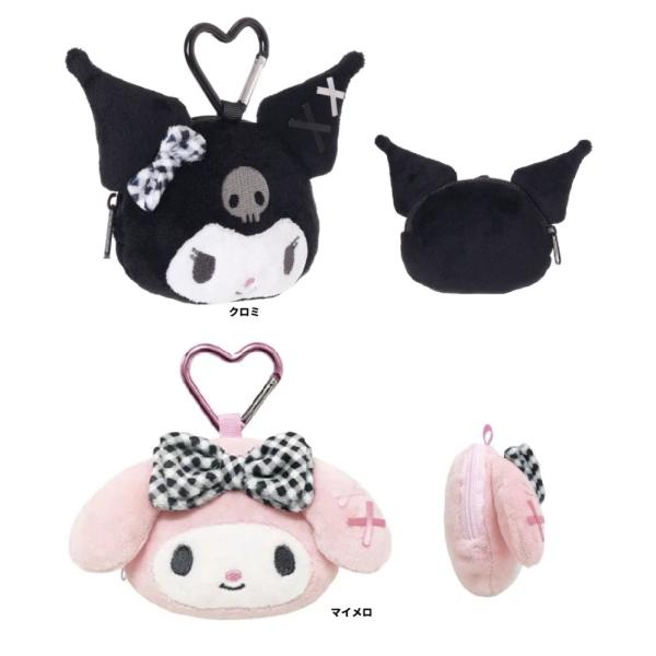 クロミ　マイメロ　ギンガムチェックリボンフェイスコインケース　サンリオ　ぬいぐるみポーチ　コインケー...