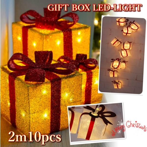 ギフトボックス LED light クリスマスツリー飾り イルミネーション10球2M 電池型 インテ...