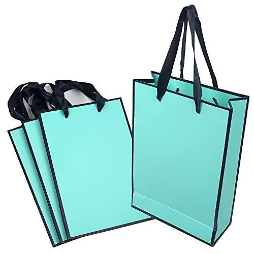 ラッピングバッグ ショッピングバッグ 紙袋 ギフト包装 丈夫 高級感 (4枚 ターコイズブルー)