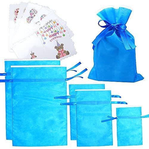 ギフトラッピング袋 巾着バッグ 不織布 プレゼント メッセージカード リボン付き 無地 (6枚セット...