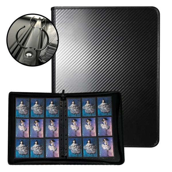 ラウンドジップ レアカードファイル 9ポケット ルーズリーフバインダー リングファイル (カーボン)