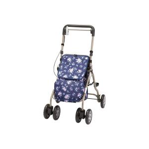 ウェルキャリー シルバーカー 紺花柄 YX-500KH 折畳み可能 マキテック 座面付き 手元ブレーキ