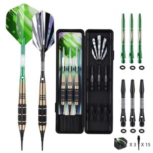 FLOMMA Soft Tip Darts Set with 45/38mm Green Black Aluminum Shafts 9 Flight