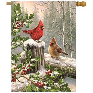 Wamika Spring House Flags 28 x 40 Double Sided Cardinal Red Bird Holly Berr
