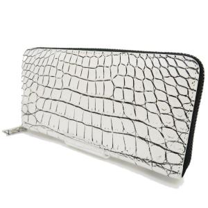 目地染 ラウンド 長財布/マットクロコ ヴァニラ/白 レディース