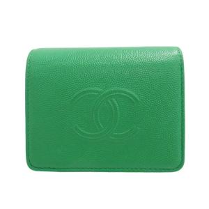 CHANEL/シャネル ミニウォレット 三つ折り財布 30番台/キャビアスキン グリーン レディース