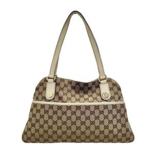 GUCCI/グッチ 163288 トートバッグ GGキャンバス/レザー ベージュ/ホワイト レディース｜mako78