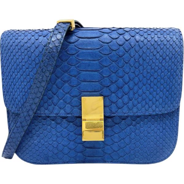 CELINE/セリーヌ クラシックボックス ミディアム ショルダーバッグ パイソン/レザー ブルー（...