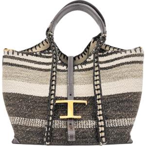 TOD’S/トッズ Tタイムレス ショッピングバッグ 2WAY 阪急限定 ハンドバッグ ウール/レザー ブラウン/ベージュ/ホワイト レディース